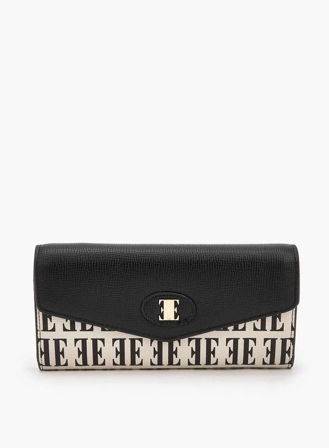 ايل Monogram Print Wallet with Snap Button Closure